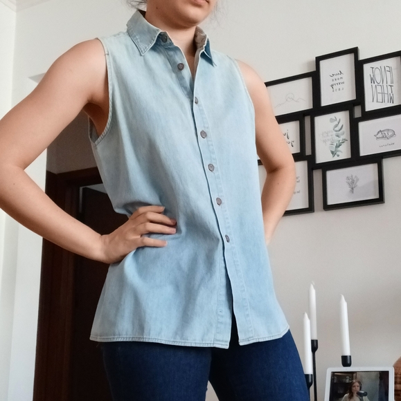 Cotton Ginny Tops - ⚡SALE⚡Vintage Cotton Ginny Blue Sleeveless Denim Shirt